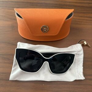 Tory Burch White and Black Sunglasses with Leather Case